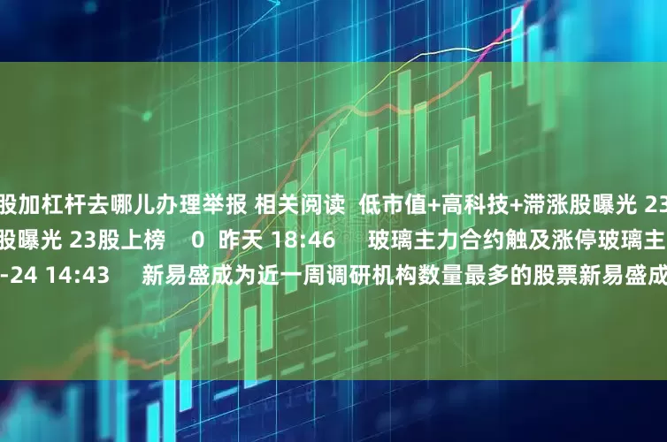 炒股加杠杆去哪儿办理举报 相关阅读  低市值+高科技+滞涨股曝光 23股上榜低市值+高科技+滞涨股曝光 23股上榜    0  昨天 18:46     玻璃主力合约触及涨停玻璃主力合约触及涨停    0  07-24 14:43     新易盛成为近一周调研机构数量最多的股票新易盛成为近一周调研机构数量最多的股票    16  07-20 09:07     港股老铺黄金突破1000港元关口港股